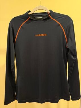 J.Lindeberg Men's Navy Long-Sleeve Rash Guard with Orange Piping